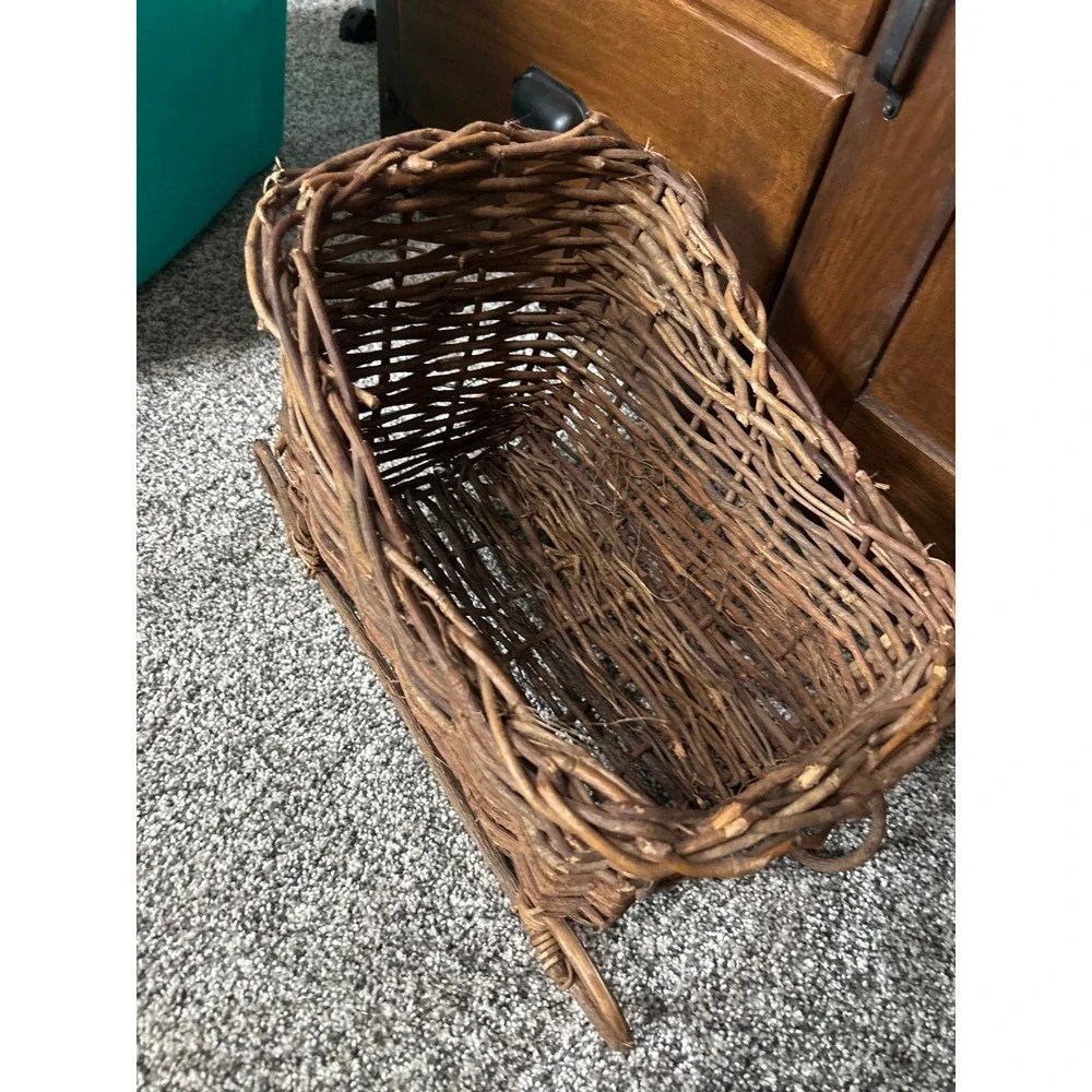 Rustic Grapevine Wicker Sleigh Basket Christmas Decor Twig Wood Centerpiece 13in
